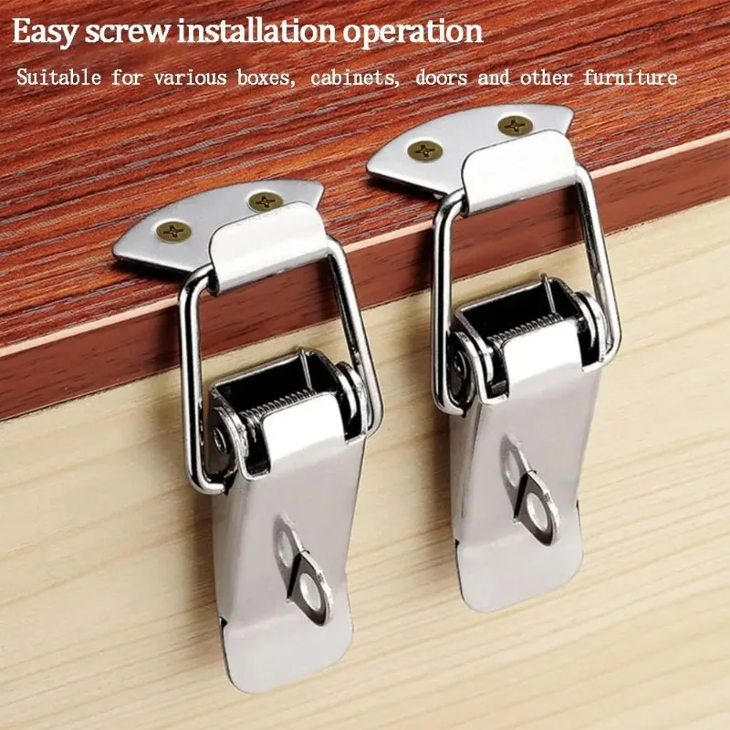 10/1PCS 90 Degree Box Closure Lock Duck-mouth Buckle Hook Spring Loaded Draw Toggle Hasps Clamp for Suitcase Cabinet Door Clasps