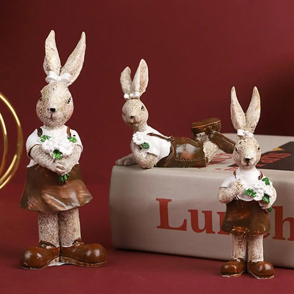 

Resin Rabbit Ornament Easter Bunny Figurine Pair Resin Statue Sculpture Desktop Garden Decoration Ornament Festival Gift Cartoon