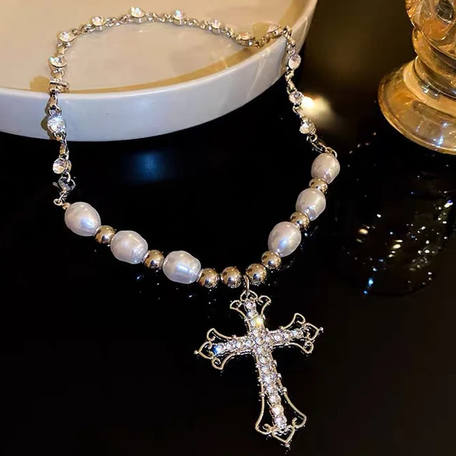 Amazon.com: Silver Pearl Cross Necklace for Women Rhinestone Cross Necklace  Cross Layered Necklace Crystal Cross Pendant Necklace for Women Jewelry  Gifts (Pearl Cross necklace): Clothing, Shoes & Jewelry