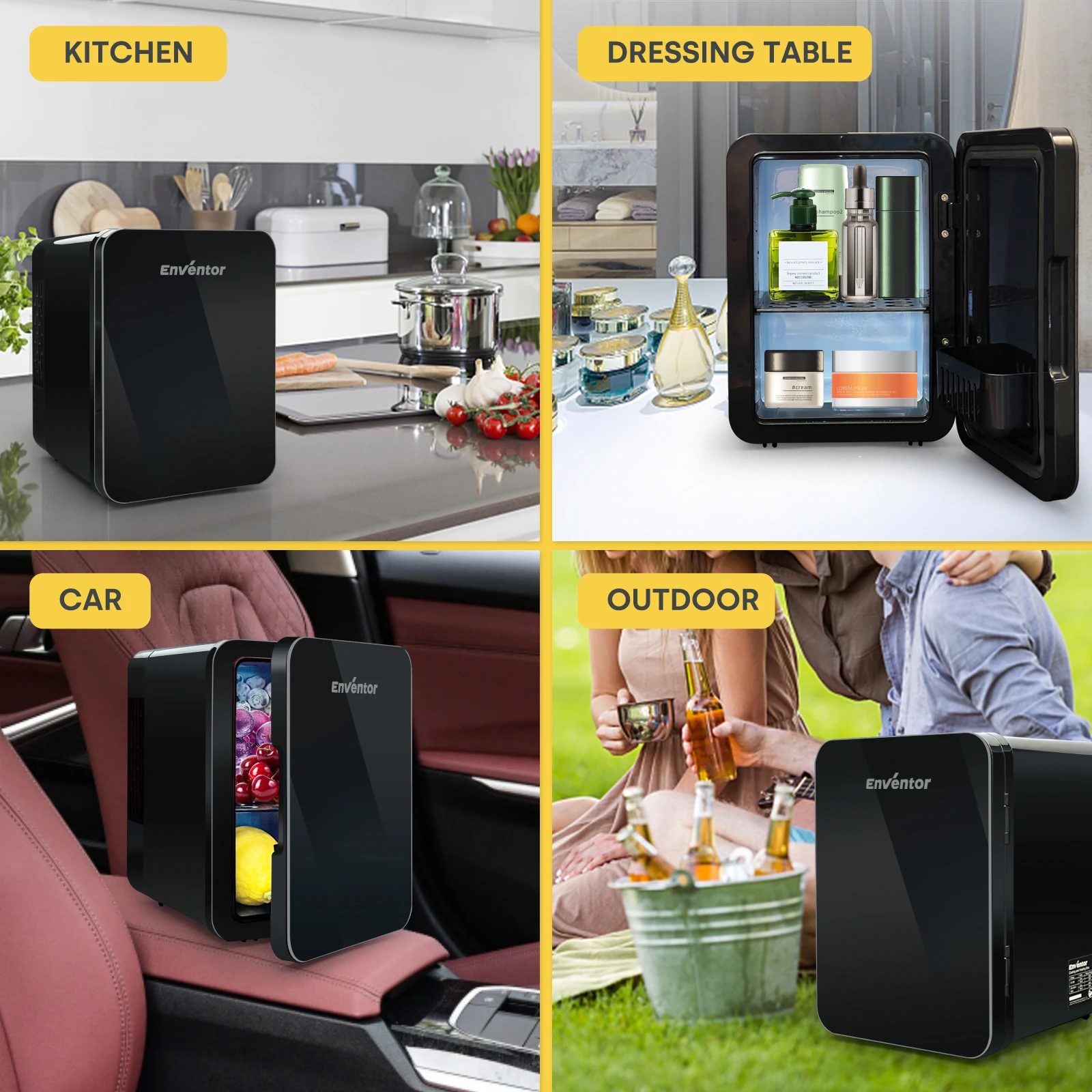 Enventor 4L Mini Refridgerator Portable Car Skincare Fridge Multi-functional Thermoelectric Cooler and Warmer For Summer Camping 4