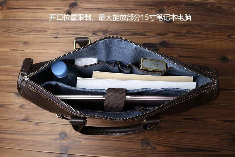 NZPJ Retro Men's Leather Briefcase Natural Cowhide Cross Section Single Shoulder Messenger Bag Casual Business Handbag Laptop
