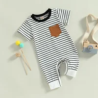 pudcoco Infant Newborn Baby Boys Summer Jumpsuit Casual Round Neck Contrast Color Short Sleeve Romper 0-18M 4