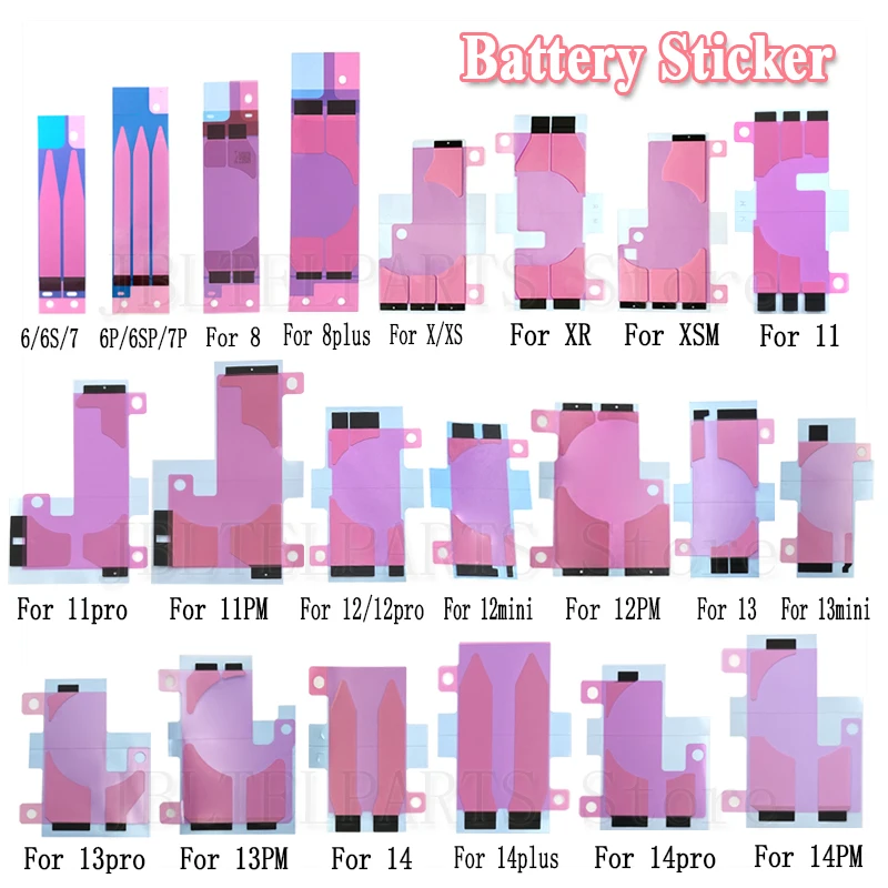 Battery Stickers 2pcs Battery Sticker Adhesive Glue Tape Strip For iPhone 15 14 13 12 11 Pro Max Mini 6 6S 7 8 Plus X XR XS Replacement Parts
