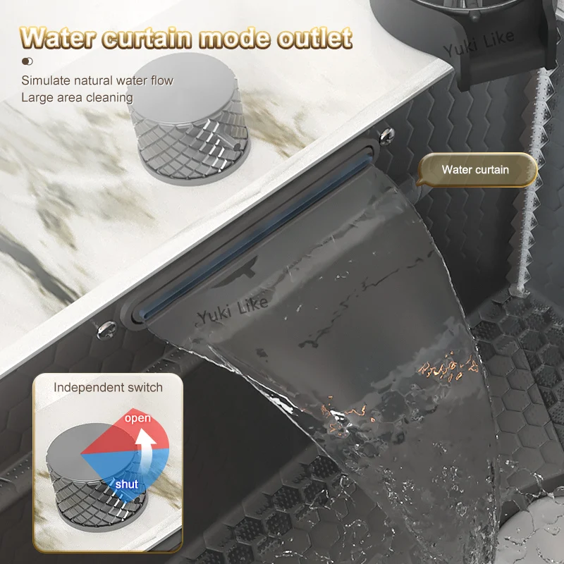 Kitchen Sink Stainless Steel Waterfall Sink Embossed Large Single Slot Wash Basin Can Be Installed Under The Stage
