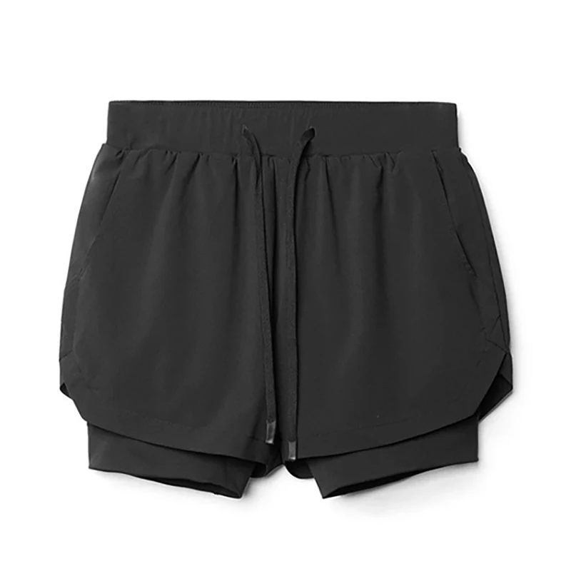 Men's Running Shorts Quick-drying Fitness Black Double Layer Shorts Men New Sport Workout Training Bodybuilding Short Pants 5