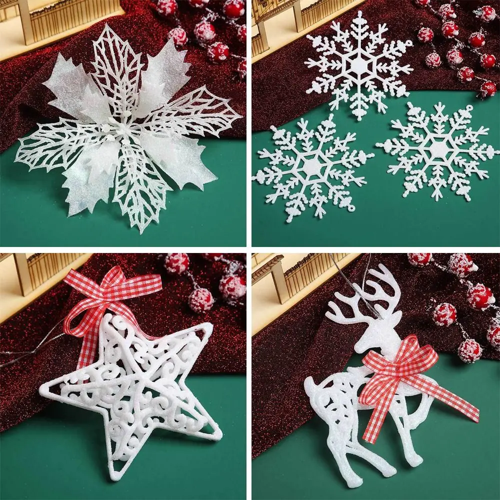 

5pcs White Christmas Snowflake Flakes Deer Bling Window Ornaments Merry Christmas Plastic Christmas Tree Decor Party Supply