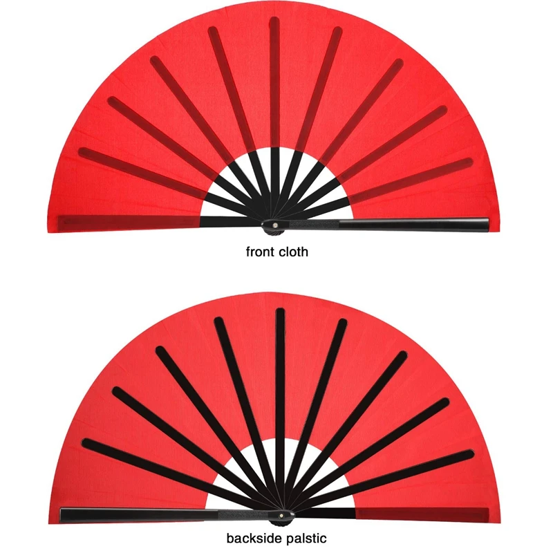 

10 Pieces Large Folding Fan Nylon Cloth Handheld Folding Fan Chinese Kung Fu Tai Chi Fan Decoration Fold Hand Fan(Red)