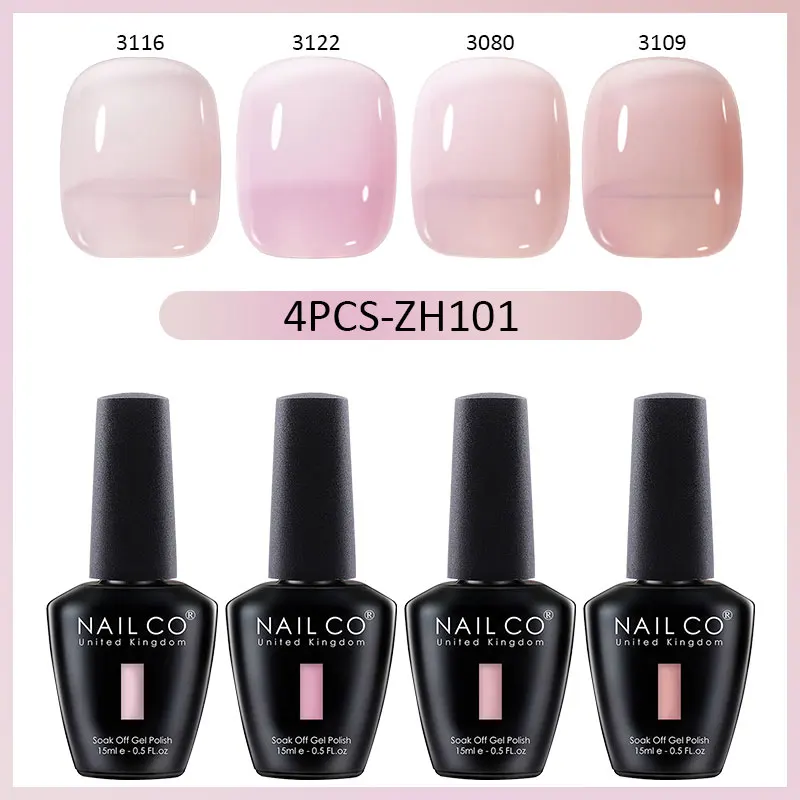 NAILCO 반투명 컬러 젤 네일 광택제 젤리 UV 네일 젤 광택제 키트, 에스멀트 페인트 네일 아트, 가을 겨울, 15ml, 4 개