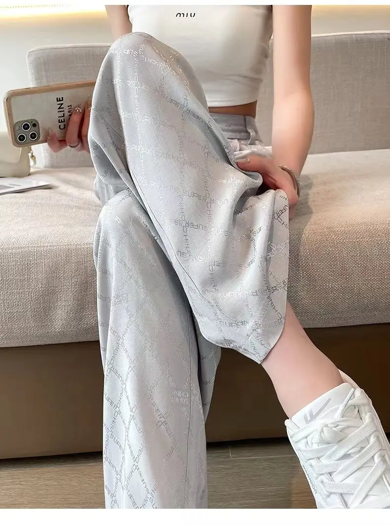2023 New y2k style pant High Waisted Ice Silk Wide Leg Pants Womens Summer Wear Thin Casual Women streetwear with Loose Straight