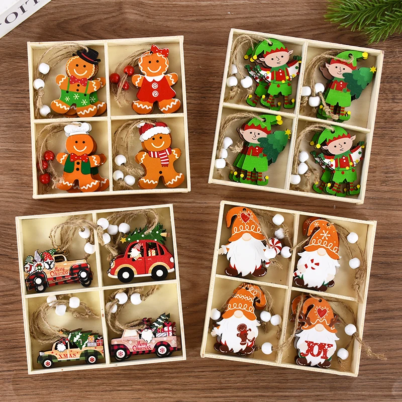 Christmas Wooden Pendant Gingerbread Man Xmas Tree Hanging Home Decora Christmas Party Decorations Navidad New Year 12Pcs