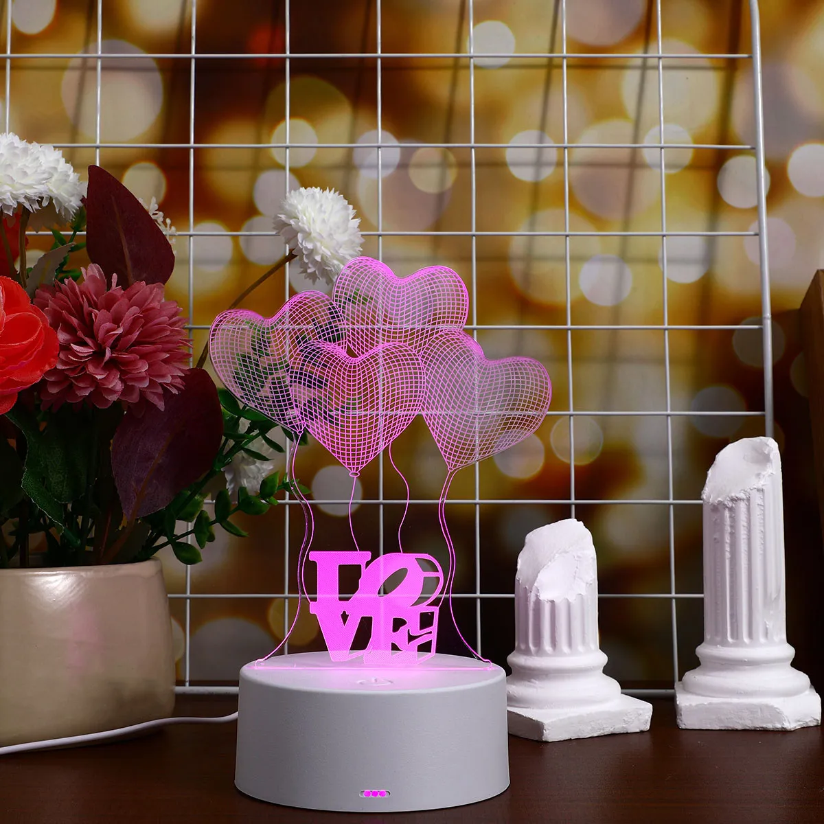 1개 LED 하트 3D 램프 일루전 터치 스위치 7색 야간 조명 오토바이 패턴 안전 수면 장식 어린이를 위한 완벽한 선물