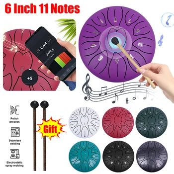 6 Inch 11 Notes Hand Pan Drum with Drum Bag Music Book Drum Mallets Finger Picks Rain Chime for Yoga Meditation Unique Gift 1