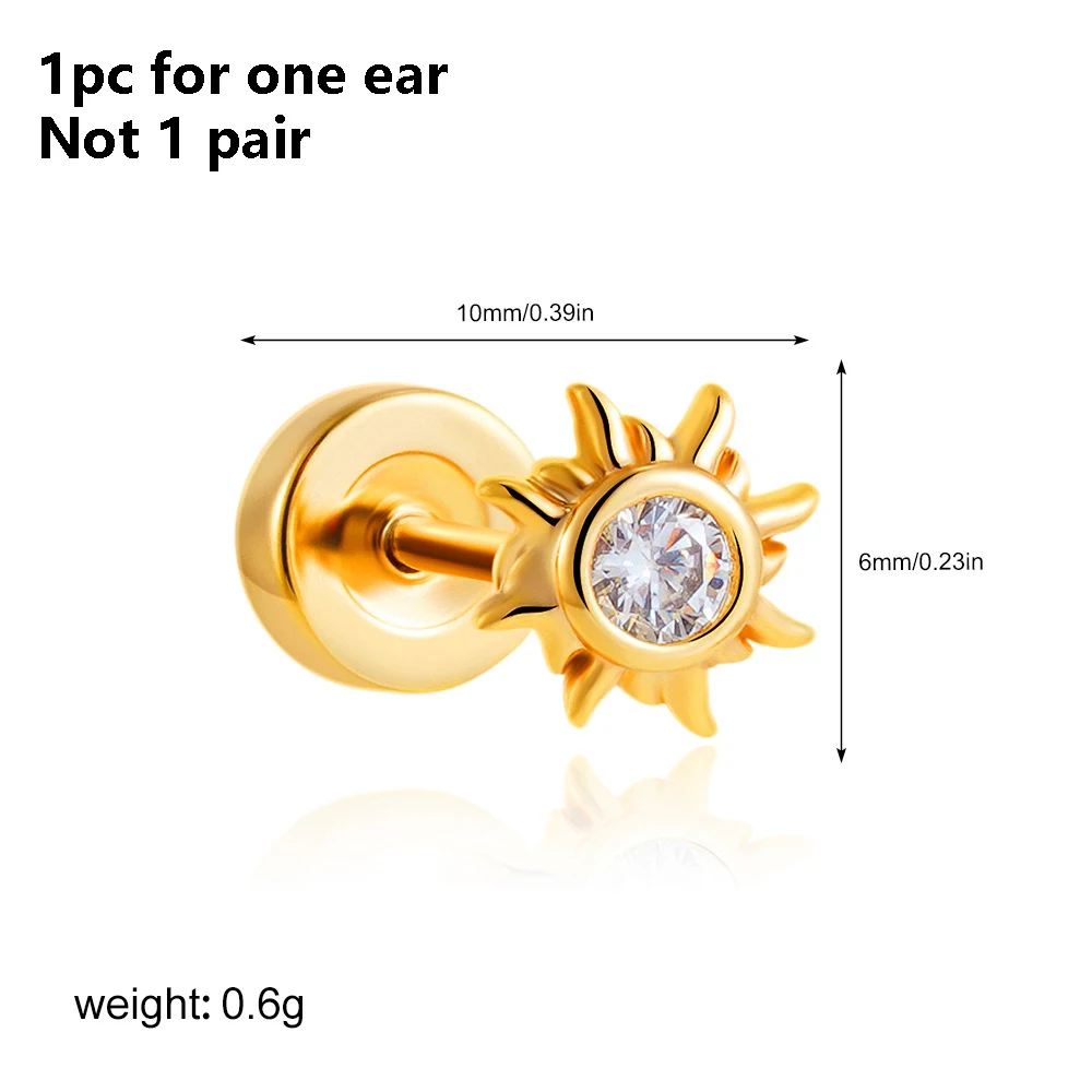 1PC Edelstahl Stern Mond Sonne Stud Ohrringe Für Frauen Einfache Täglichen Tragen Knorpel Piercing Ohrring Punk Unisex Rock schmuck – Detail 4