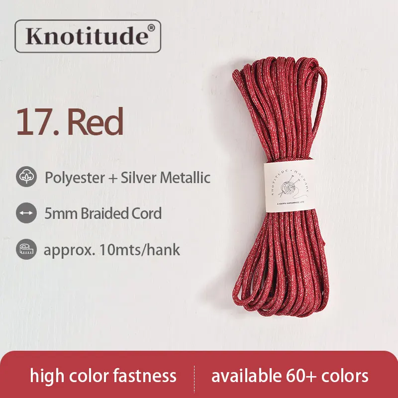 Silver Glossy Polyester Braid Rope with Shiny Lurex Metallic Finish - Ideal for DIY Jewelry Projects, 5mm x 10m