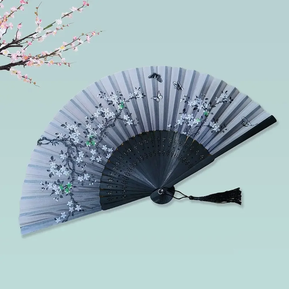 Elegant Silk Vintage Folding Fan with Colorful Tassel - Bamboo Hand Fan for Classical Dance and Home Decor