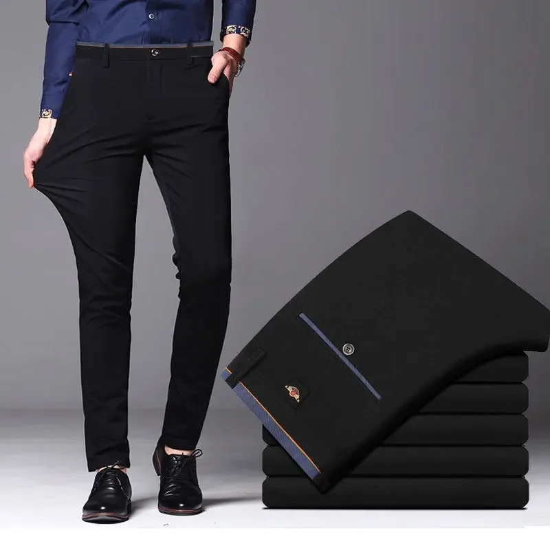 

Men's Spring Autumn Fashion Business Casual Long Pants Suit Pants Male Elastic Straight Formal Trousers Plus Big Size 28-40