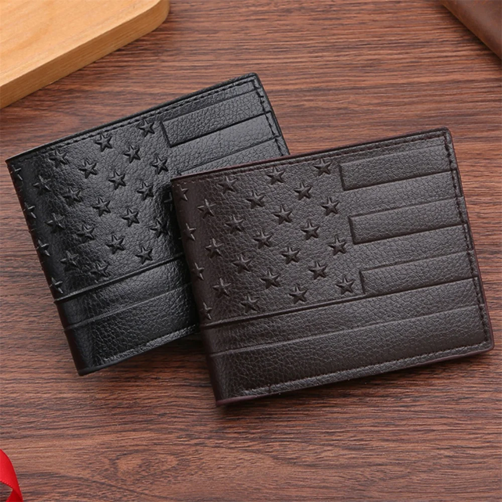 New Multi Card Short Men's Wallet,Creative Fashionable Embossed Horizontal Business Push,Star Spangled Casual Money Clips Bag