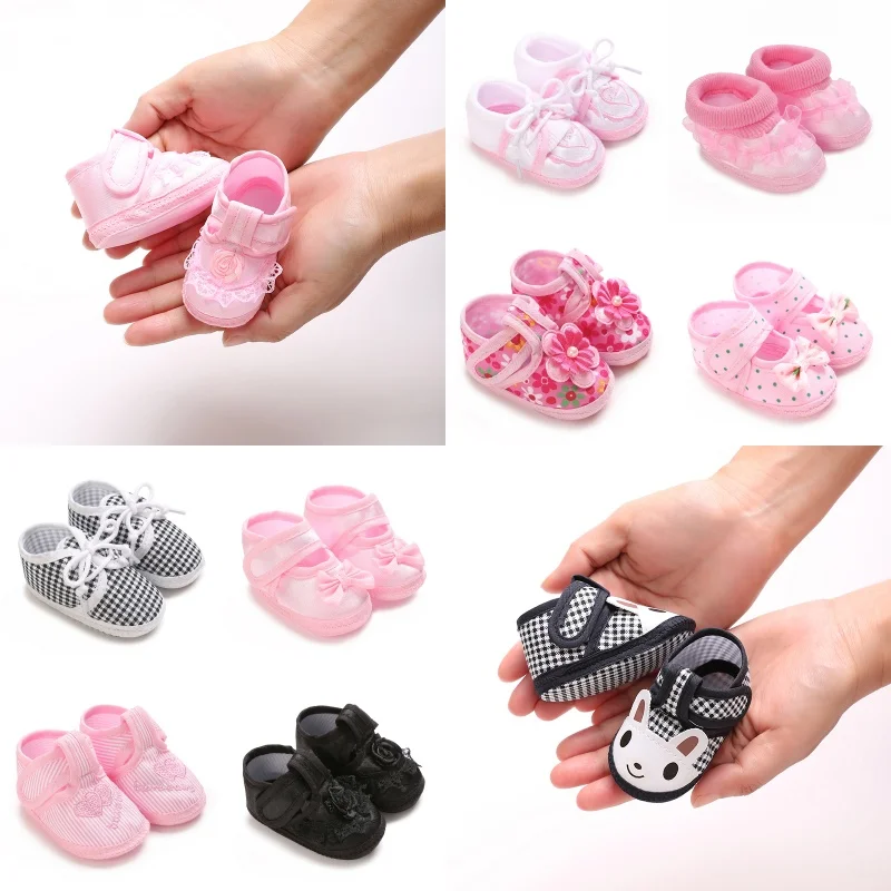 Newborn Baby Boy And Baby Girl's First Pair Of Dipping Shoes Soft Soled Walking Shoes Cute Cartoon Bow Multiple Styles -9CM/10CM