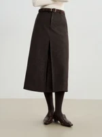 ZIQIAO 2025 Autumn Winter Women Retro Brown PU Leather Box Pleated Skirt - High Waist Midi Length A-Line Skirt for Casual - Image 3
