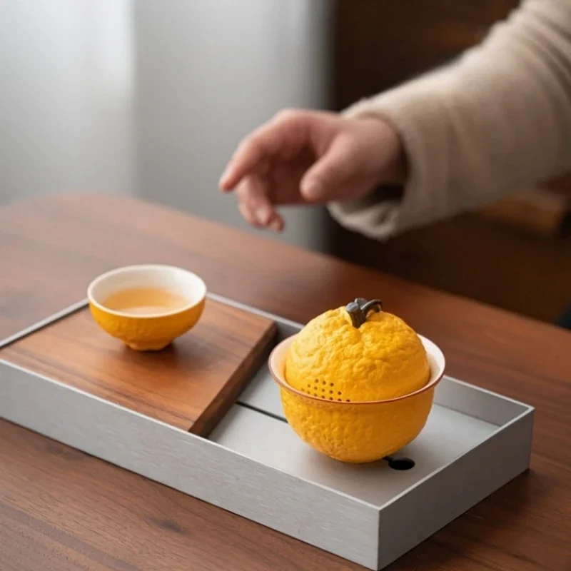 Bionic Orange Tea Tureen Outdoor Travel Portable Ceramic Kung Fu Tea Teaware Creative Camping Handmade Brewer Gifts