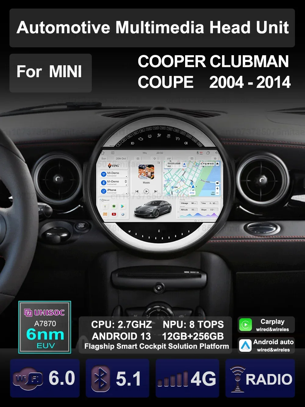 

For BMW MINI COOPER CLUBMAN R51R56 R60 2004-2014 Car Multimedia Carplay Android Auto GPS Navigation Radio Video Palyer Head Unit