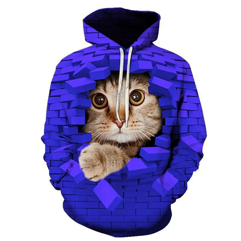 thumbnail image 1 of Sudadera con capucha con estampado 3D de gato lindo para hombres y mujeres, sudadera informal de manga larga de gran tamaño, sudaderas para hombres, 1 of 5