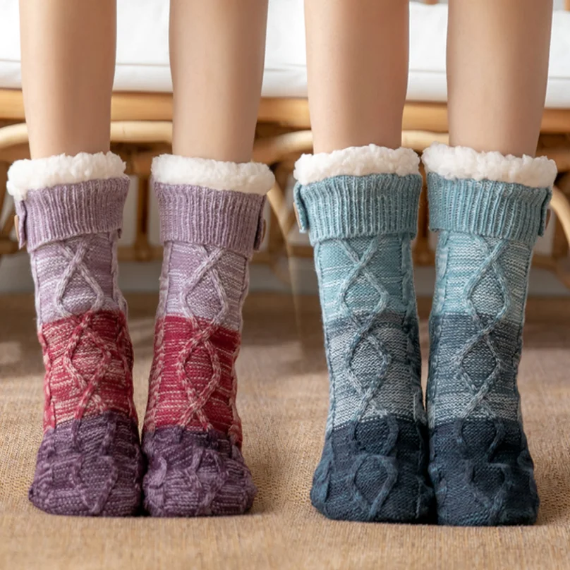 Fuzzy Thermal Socks Fluffy Women Winter warm Plush Soft Non Slip Grip Home Short Floor Comfy ladies Slippers Leisure Sock Female