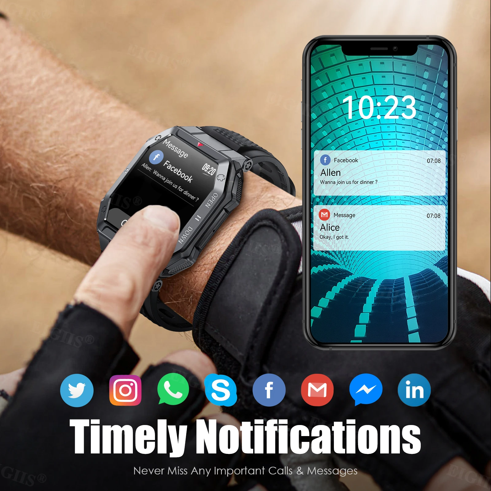 EIGIIS 1.85'' HD New Military Smart Watch Men Bluetooth Call Heart Rate Blood Oxygen Detection Sport Smartwatch For Android IOS - Image 5