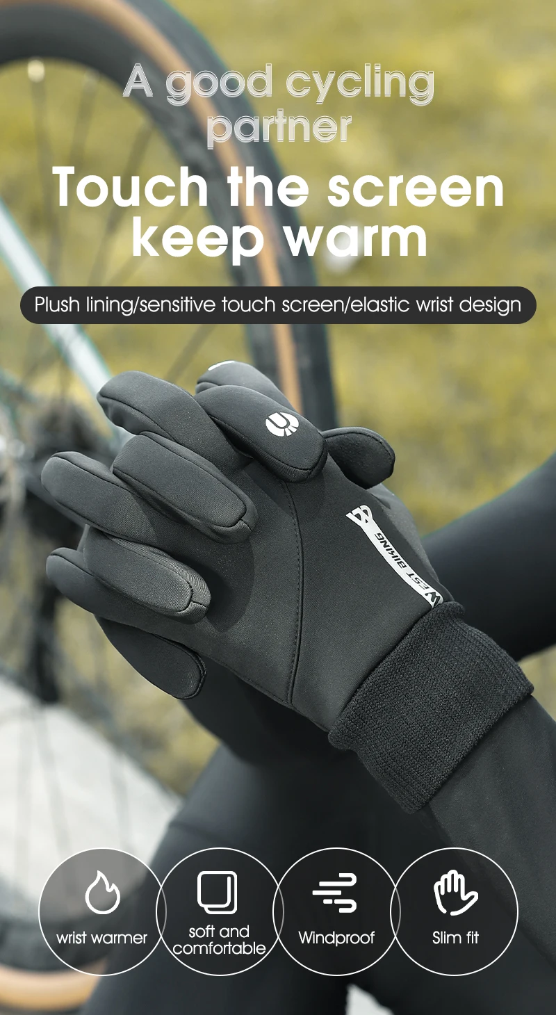 Description Picture 2 of itemWEST BIKING Winter Men Thermal Gloves Windproof Full Finger Cycling Gloves Touch Screen Fleece MTB Road Bike Warm Sport Gear