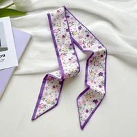 Fashion Skinny Silk Scarf for Women Floral Hair Ribbons Headbands Bandana Female Bag Wrist Wrap Neckerchief Foulard Neck Ties 4