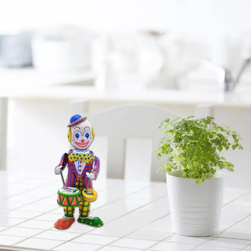Handcraft Clown Drummer WindUp Figurine Toy For Unique Holiday Gift Home Decors