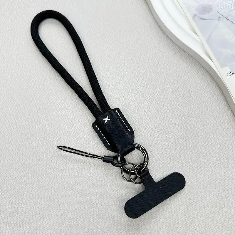 Stylish Braided Phone Lanyard with Leather Accents - Durable Outdoor Wrist Strap