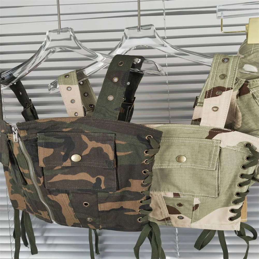 

Summer Perforated Pocket Woven Rope Short Tank Top Shorts Street Fashion