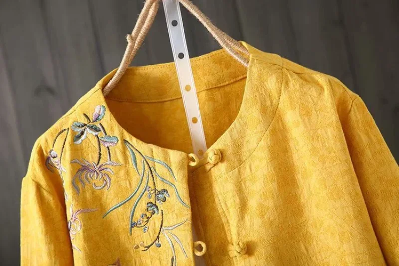 Jackets for Women Coat Cotton Linen Casual Embroidery Outerwear Autumn Ethnic Style Fashion Casual Streetwear Spring Cardigan