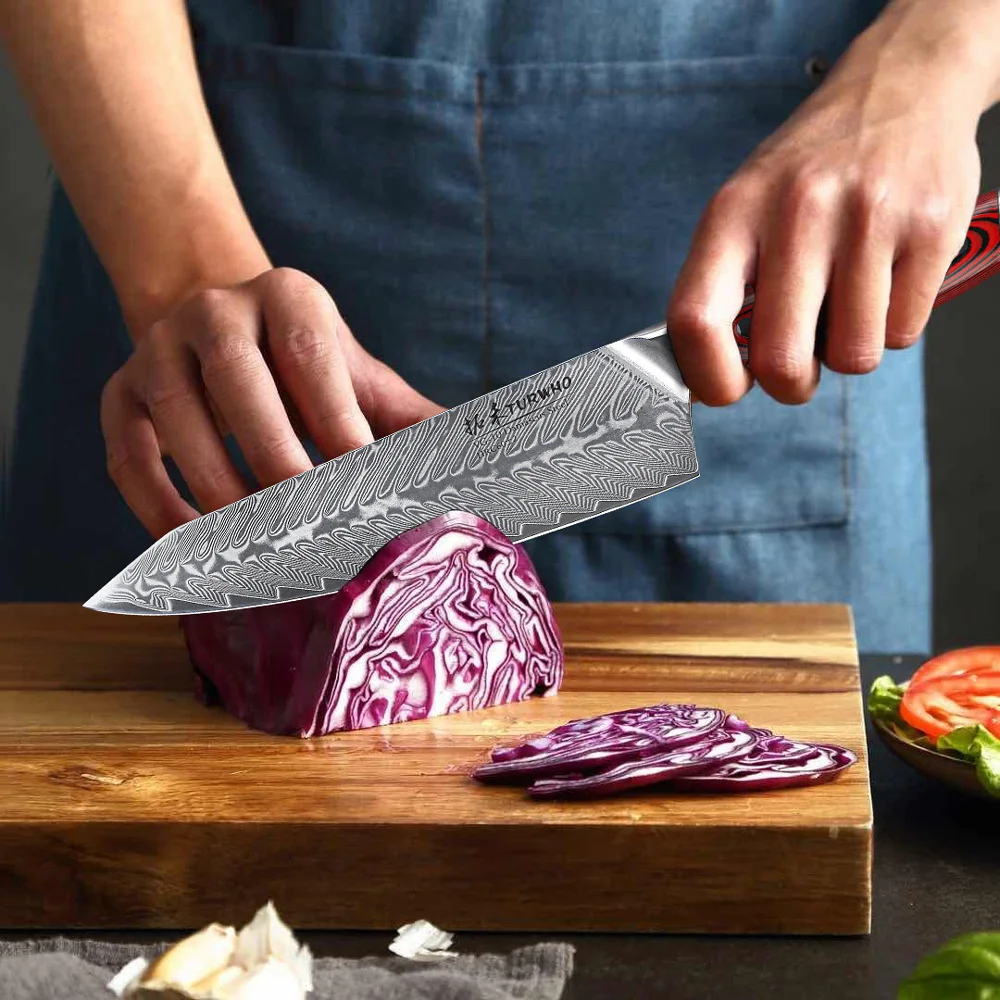 TURWHO 8-PCS Kitchen Knives Set 67 Layer Damascus Steel Chef Knife Japanese Santoku Boning Cleaver Bread Slicing Utility Knife - Image 4