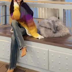 Winter Luxury Plush Bag Women's Soft And Comfortable Beach Sheep Fur Straw Bag Large Capacity Casual Fur Handbag