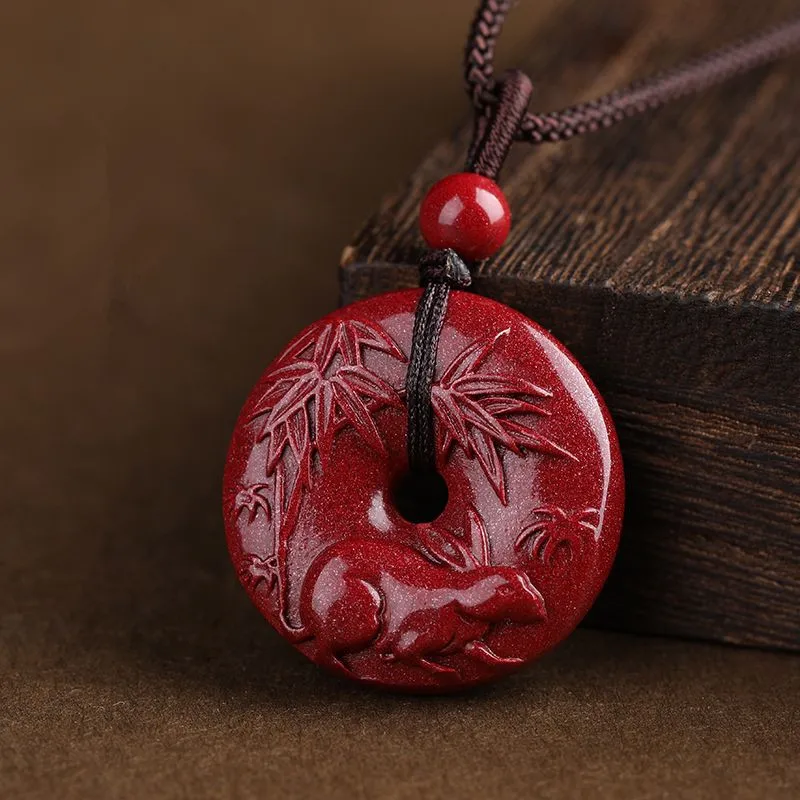 

Zodiac Cinnabar Pendant Pure Natural Stone Pendant To Ward Off Evil Men's and Women's Necklace Purple Red Cinnabar