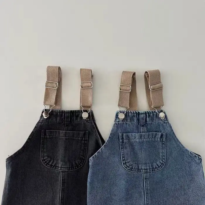 Description Picture 6 of item2024 Spring Boy Baby Pocket Overalls Loose Infant Suspenders Jumpsuit Retro Toddler Jeans Kids Casual Pants Girl Cotton Trousers