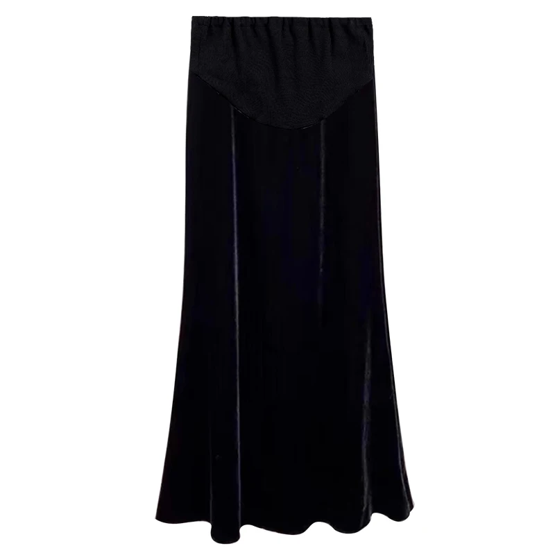 Autumn Winter Maternity Fishtail Skirt Black Elegant High Waist Pregnant Woman Velour Skirts Vintage Design Pregnancy Long Skirt