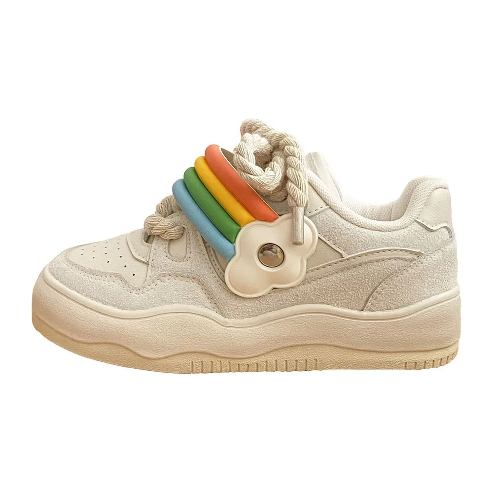 Thick Soled Heels Comfortable Women's Shoes Rainbow New Casual Flat Shoes Lightweight Sports Women Casual Board Shoes 24-212