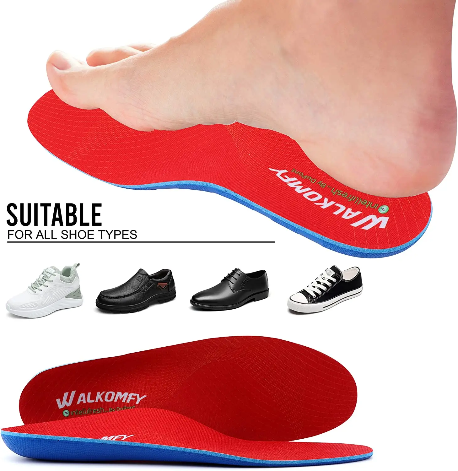 Walkomfy Arch Support Insoles Inserts For Flat Foot Plantar Fasciitis Shoe Insole Memory Foam Gel Orthopedic Insoles Men Women