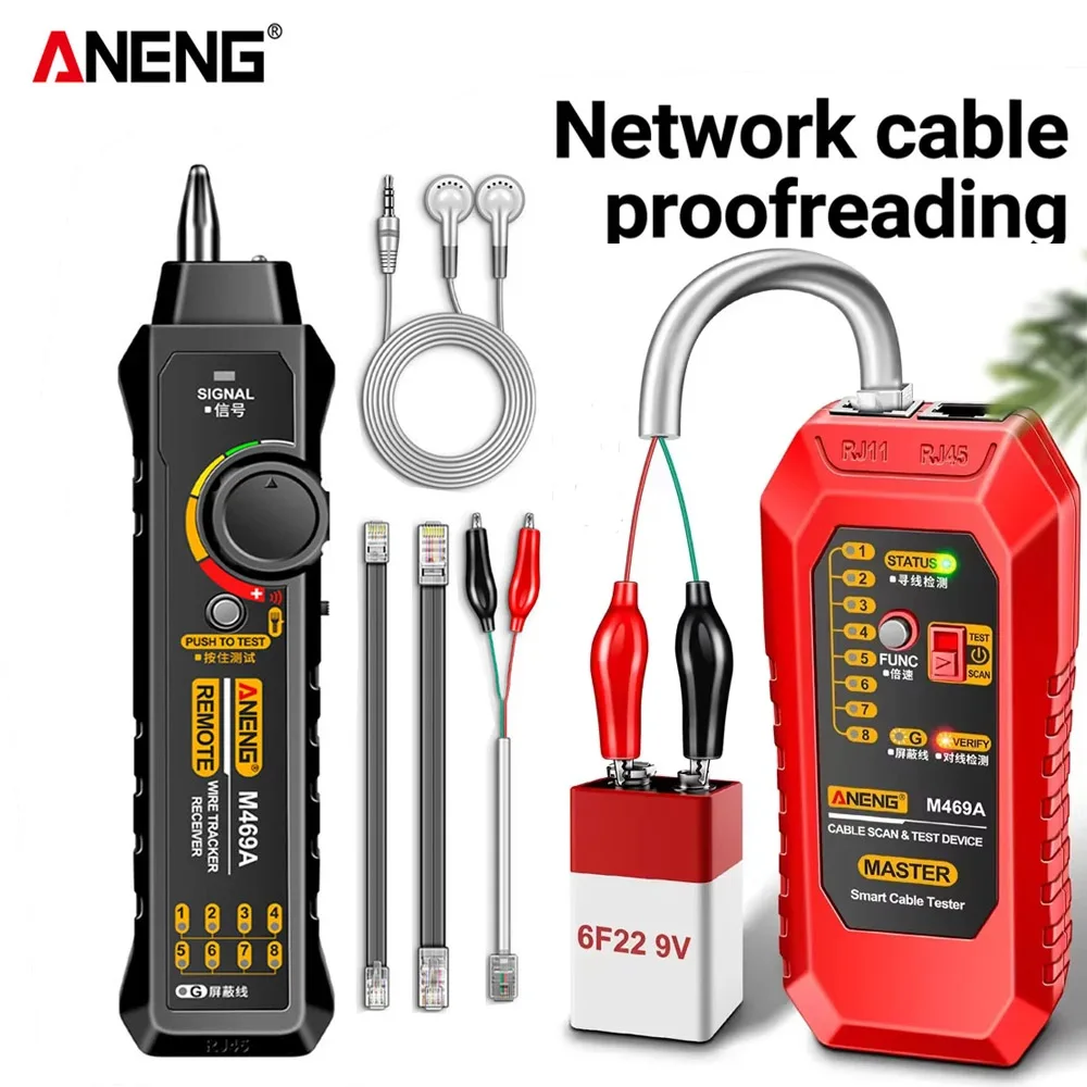 Network Cable Tester ANENG M469A Smart Network Cable Tester RJ45 RJ11 LAN Cable Tester Wire Tracker Tracer Toner Detector Line Test Tools