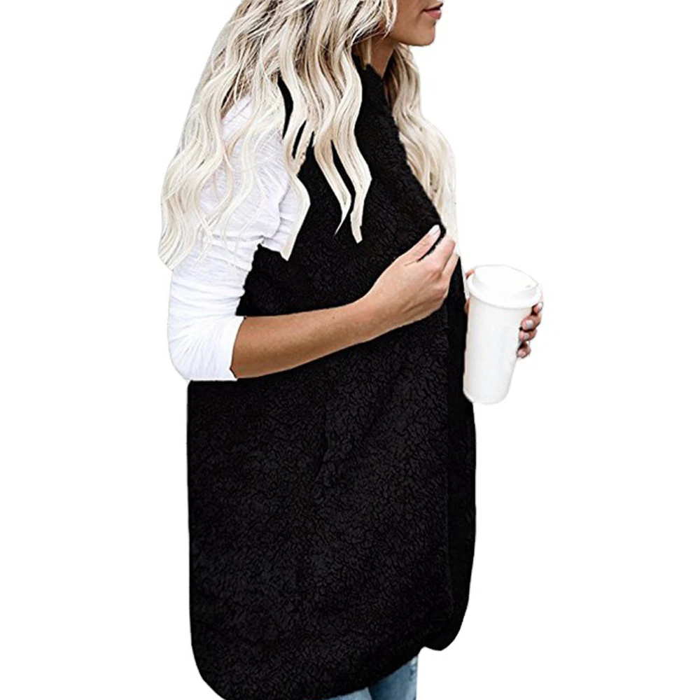 Women Summer Sleeveless Fleece Coat Long Loose Waistcoat