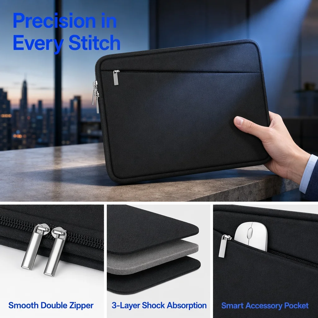 Universal Laptop Sleeve Bag with Side Pockets for 13-15.6 Inch Notebooks