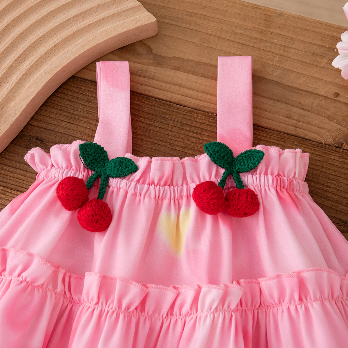 فستان بنات صيفي قطعتين كرز وقلب