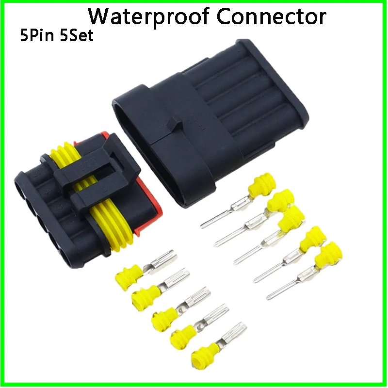 

5 Set 5 Pin Female Male Way AMP Super Seal Waterproof Electrical Wire Connector Plug For Car