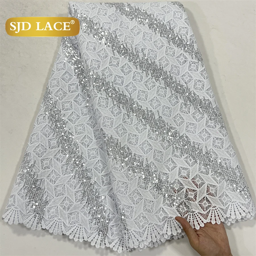 African Sequins Guipure Cord Lace Fabric Nigerian Water Soluble Lace For Women Wedding Dress 5Yards 4070