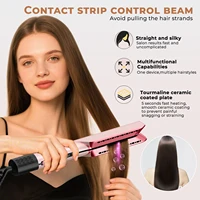 Lisseur et sèche-cheveux 2 en 1, lisseur à ions négatifs, utilisation sur cheveux secs et humides, moteur sans balais haute vitesse, brosse lissante 2