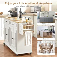 58" Mobile Kitchen Island Cart with Power Outlet, Storage, Spice Rack & Wheels 6