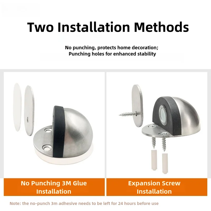 1PC Stainless Steel Magnetic Door Stopper Punch-free Door Touch Magnetic Suction Rubber Semi-circle Anti-collision Stops